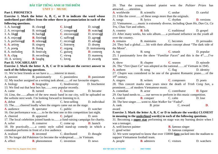 Tổng hợp tiếng Anh lớp 10 Unit 3 (Ôn thi điểm cao vút)