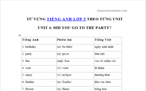Cần tìm từ vựng tiếng anh lớp 5 cho con ôn thi? (Đây là tài liệu chuẩn nhất!)