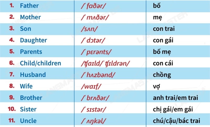 những từ vựng tiếng anh cơ bản (dễ học cho người mới bắt đầu)