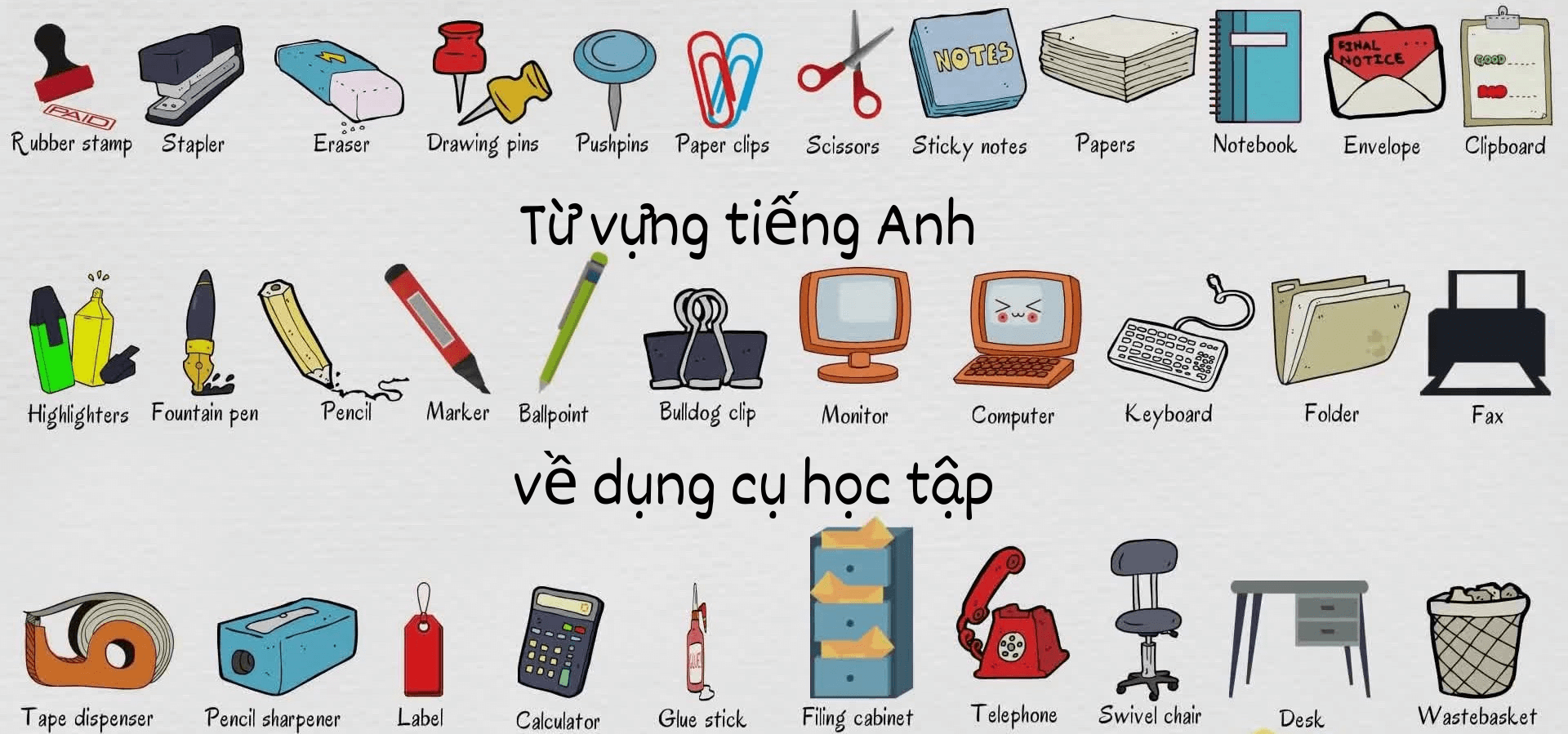 Tổng hợp các đồ dùng học tập bằng tiếng anh thông dụng: Bé học và ghi nhớ hiệu quả.