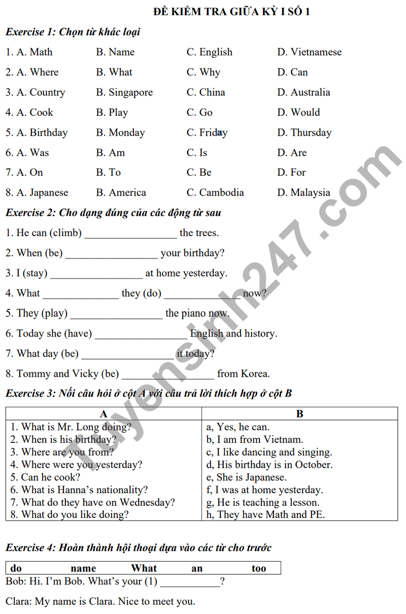 Đề thi tiếng anh lớp 4? Không hề khó!